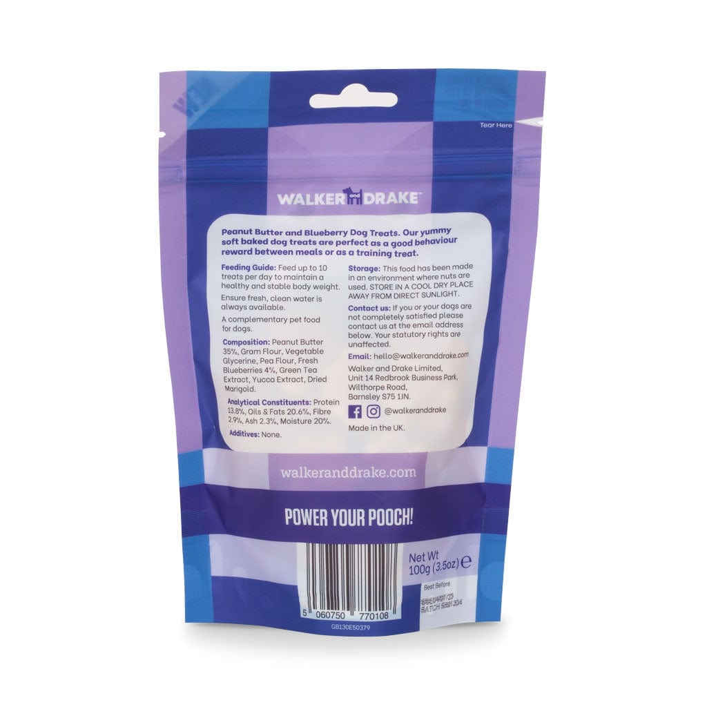 Walker and Drake Peanut Butter & Blueberry, 100g Dog Treats 5060750770108 PB100TR031